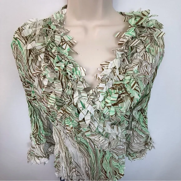 Piano Green Brown Crinkle Blouse - Picture 9 of 16